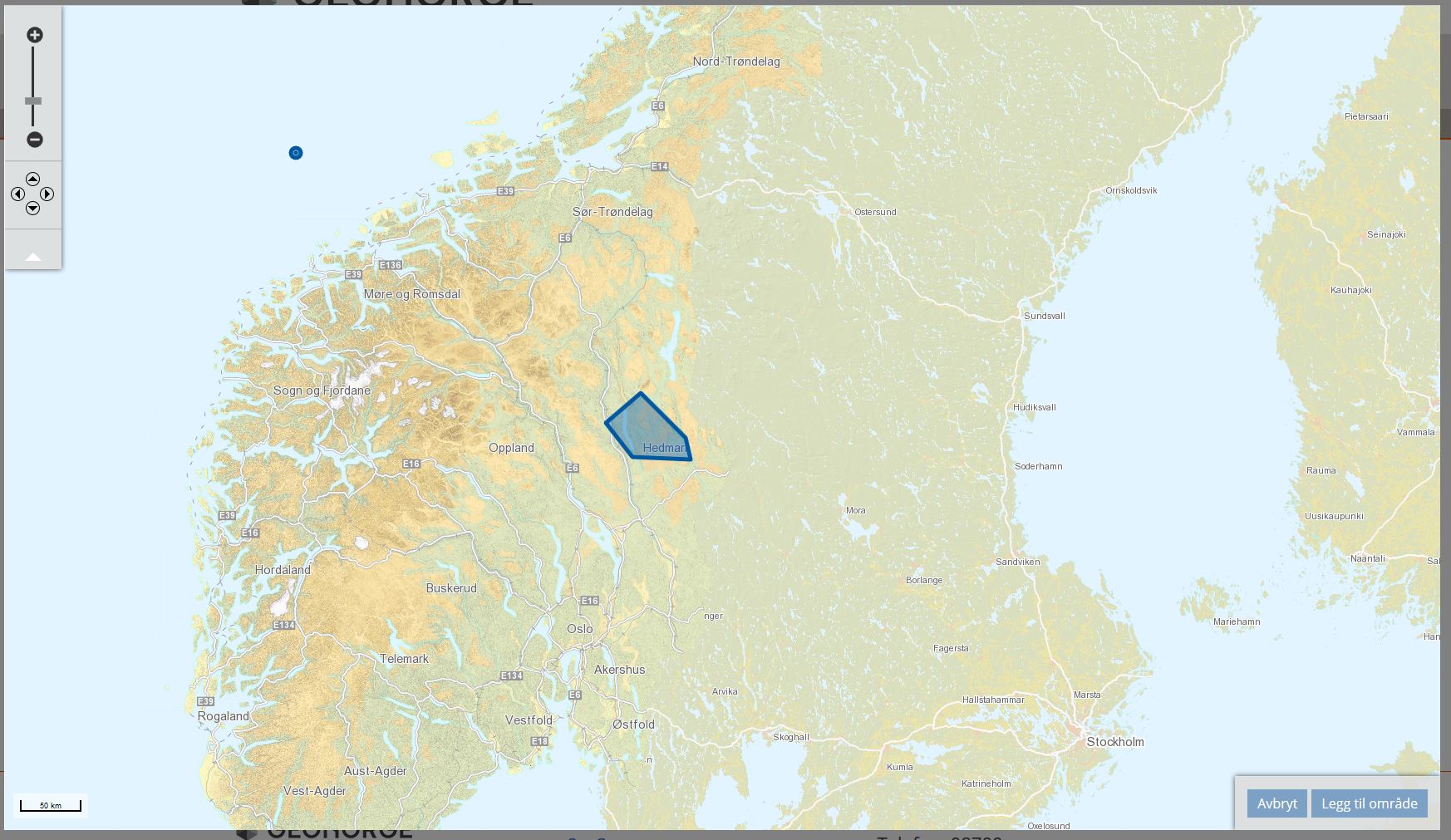 I kartet kan ønsket område velges